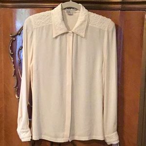 Blue Ice Ivory Silk Blouse w/ Decorative Cording